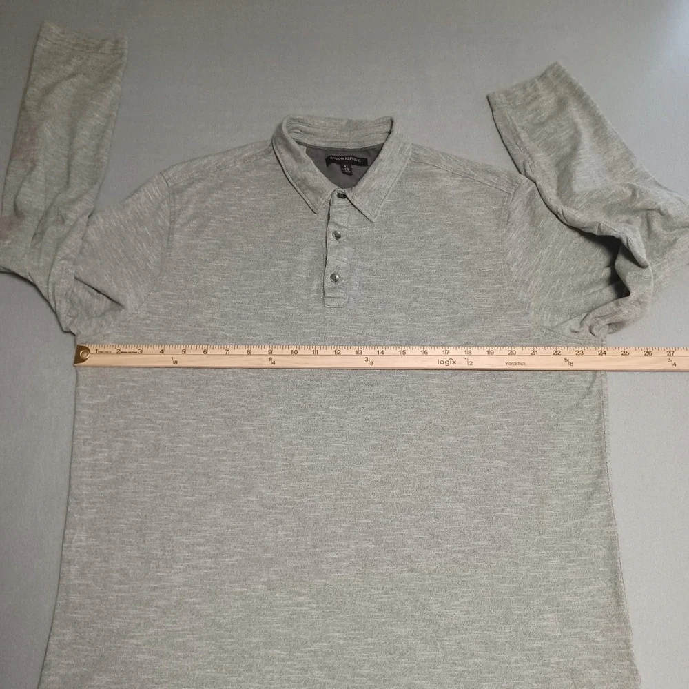 Banana Republic Polo Shirt Mens XL Gray Long Sleeve Jersey Cotton Casual Top